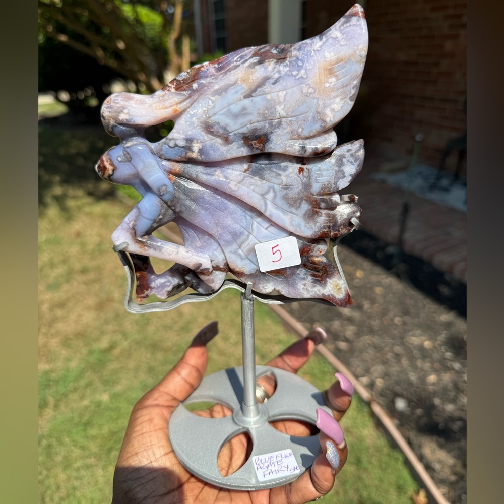Blue Flower Agate Fairy and Custom Stand - BLUEFLWRAGTFRY-001 - Picture 11 of 14